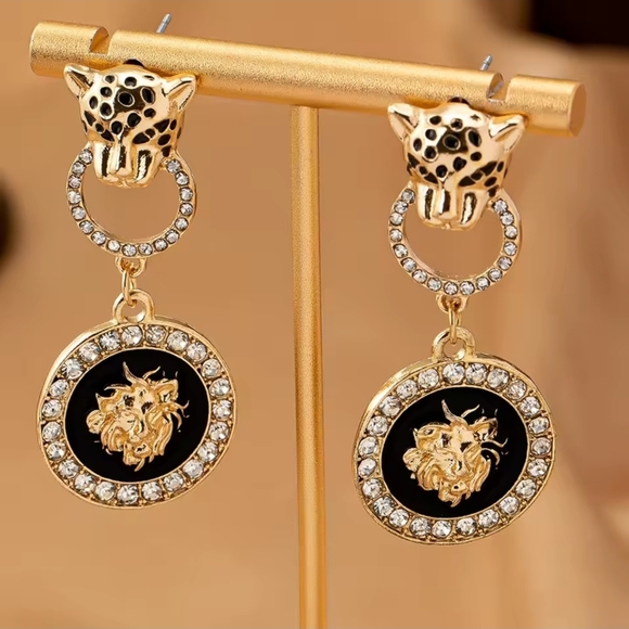 Gold and Black Leopard Earrings - Picture 5 of 6